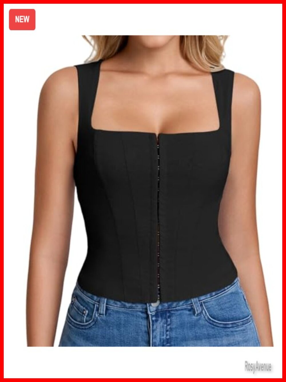 KUTUMAI Corset Top Square Neck Bustier Hook Eye Slim Fit Y2K Summer Tank
